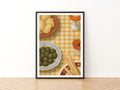 Vintage Food Poster Print, Olives Aperitivo Art, Rustic Kitchen Decor, Retro Mid Century Risograph