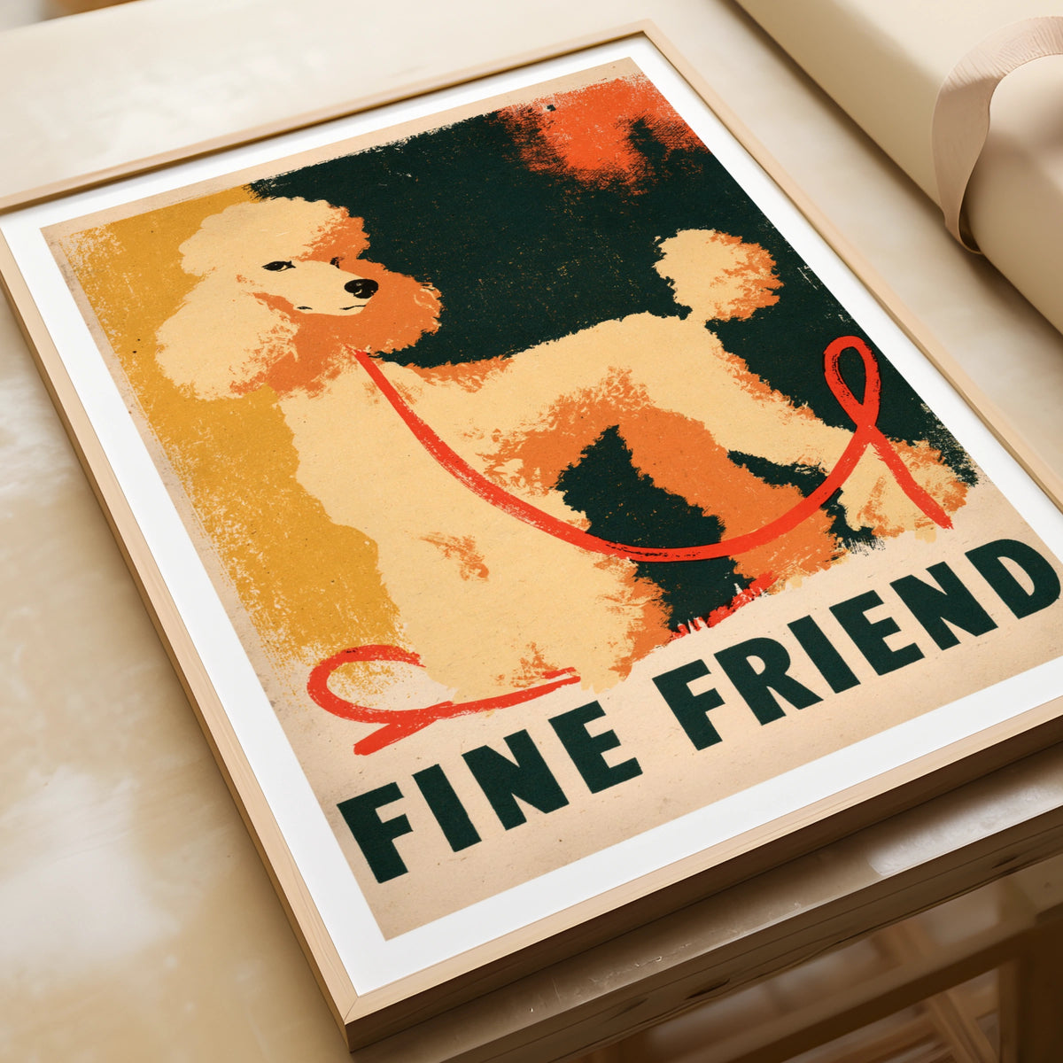 Retro Poodle Art Print, Fine Friend Dog Wall Art, Vintage Style Folk Print, Gift for Dog Lovers