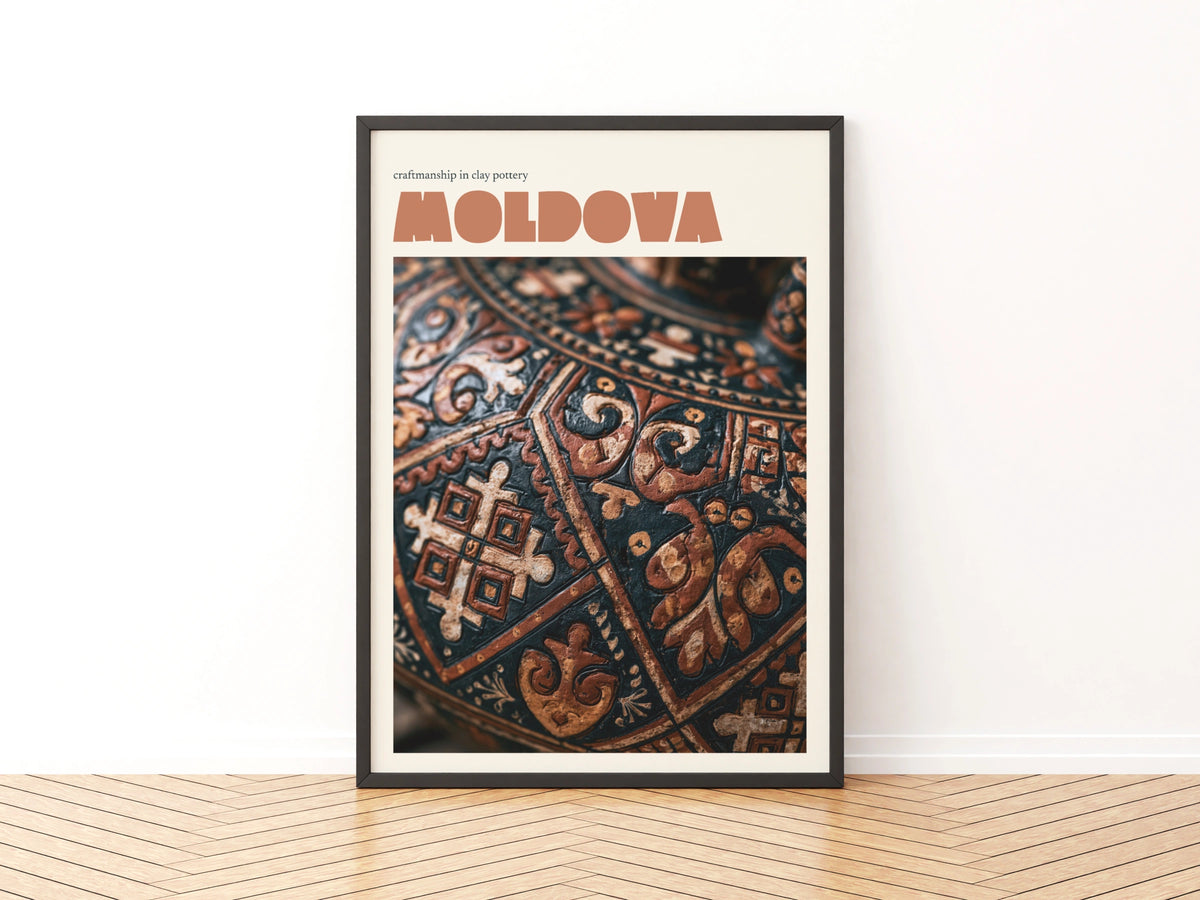 Moldova Retro Travel Poster, Clay Pottery Print, Eastern Europe Wall Art, Folk Craft Decor