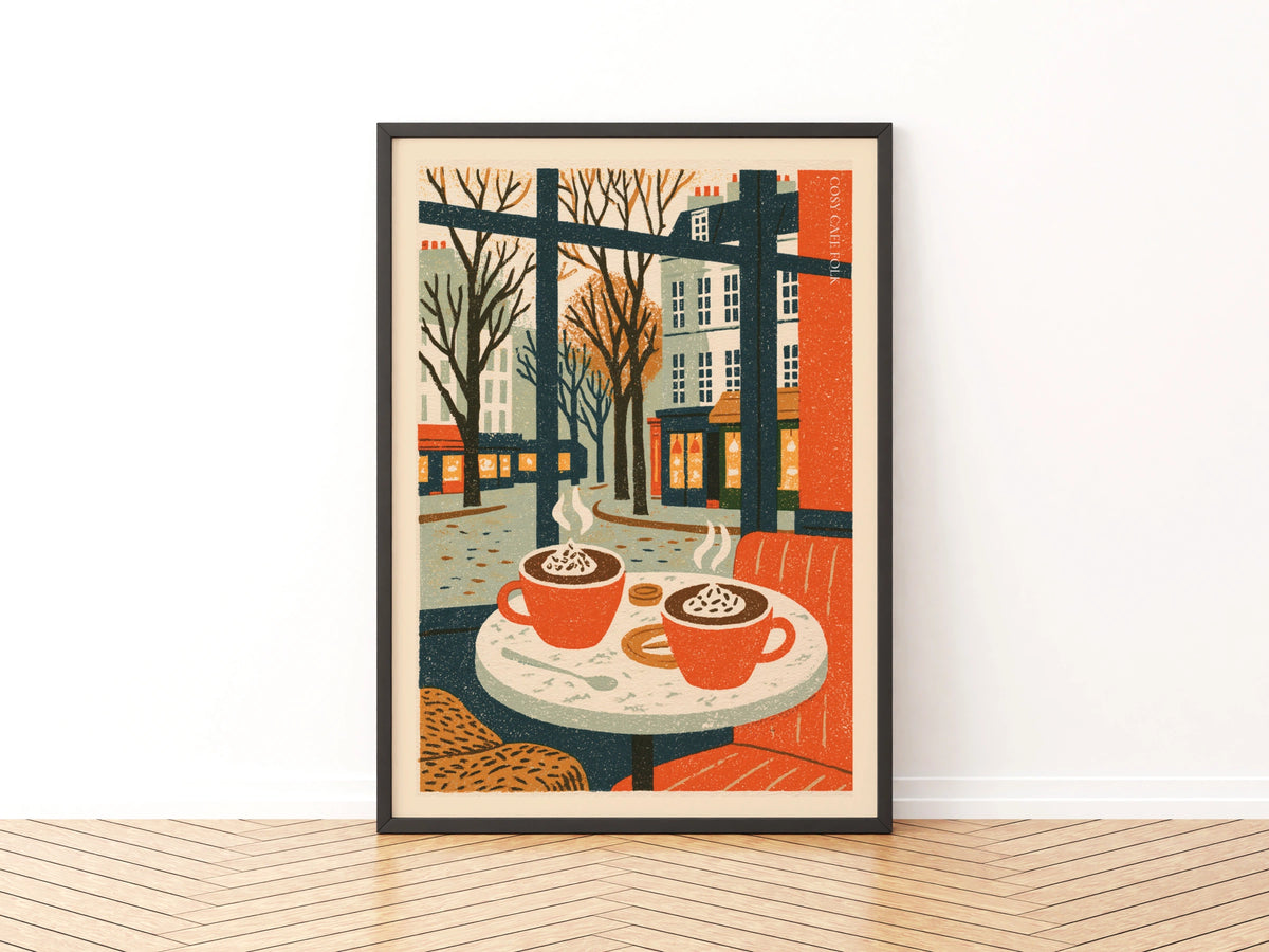 Vintage Food Poster Print, Cosy Cafe Coffee Art, Rustic Kitchen Decor, Retro Mid Century Risograph