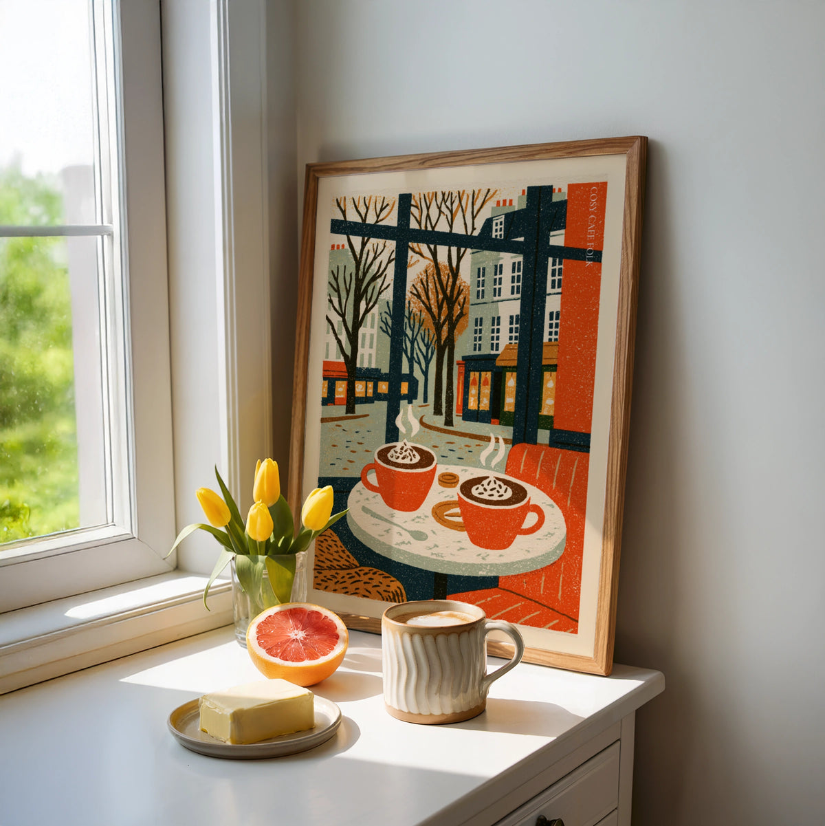 Vintage Food Poster Print, Cosy Cafe Coffee Art, Rustic Kitchen Decor, Retro Mid Century Risograph