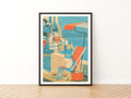Contemporary Amalfi Coast Frog Print, Whimsical Italy Travel Art, Deckchair Seaside Wall Decor