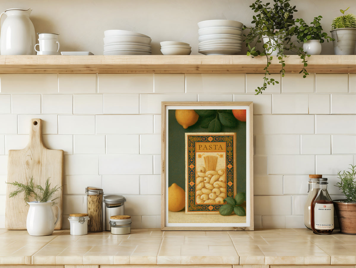 Vintage Food Poster Print, Pasta Kitchen Wall Art, Rustic Italian Retro Mid Century Risograph Decor