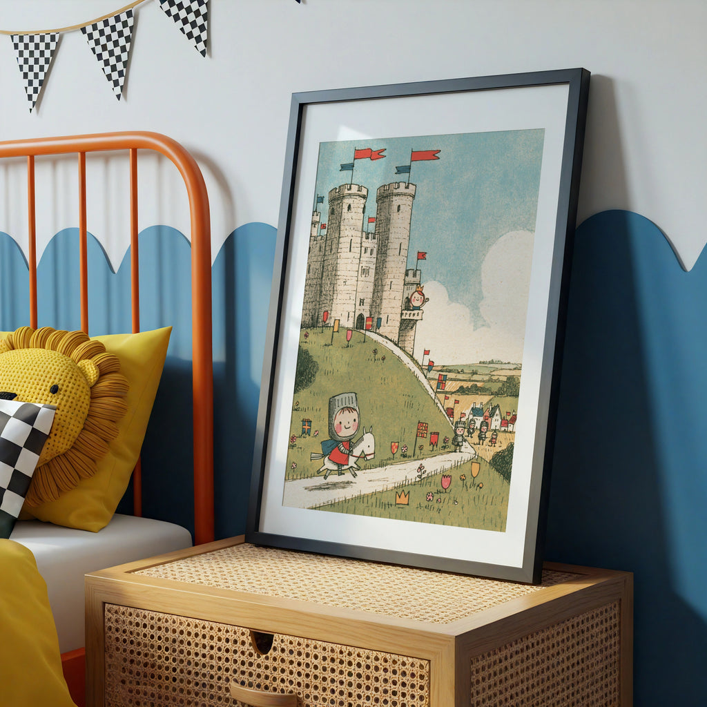 Retro Knight Castle Kids Print, Children's Wall Art, Medieval Nursery Poster Collectable