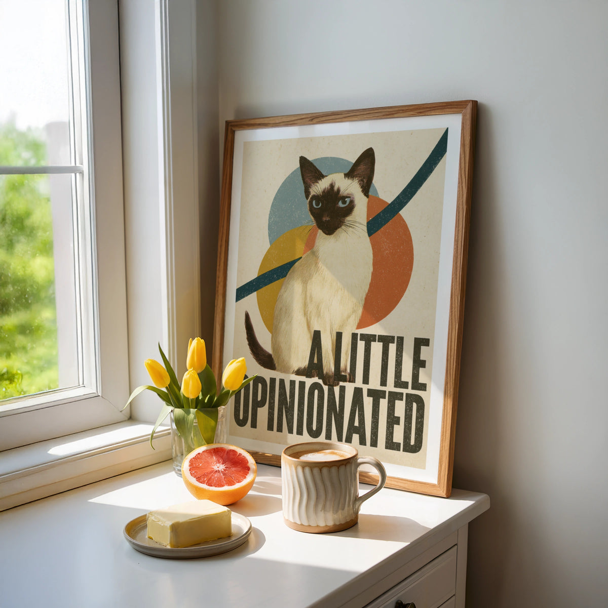 Retro Siamese Cat Print, A Little Opinionated, Funny Cat Wall Art, Vintage Folk Style