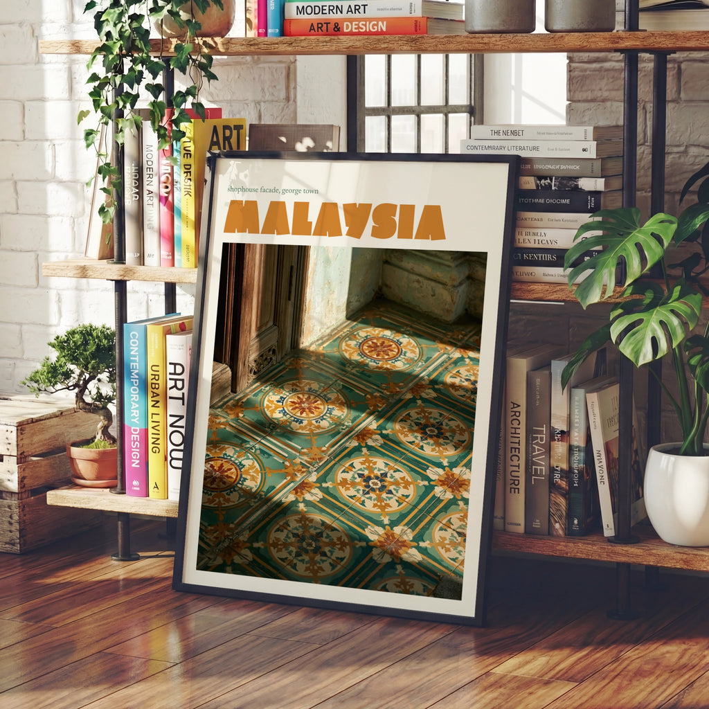 Malaysia George Town Print, contemporary Travel Art, Peranakan Tile Wall Art