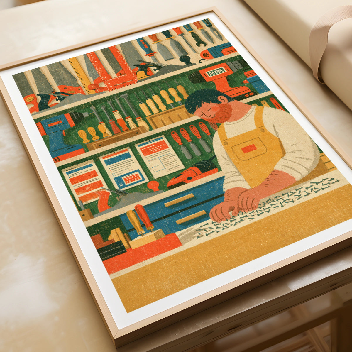 Retro Woodworker Workshop Poster, Craftsman Tools Wall Art Print, Vintage Workshop Decor