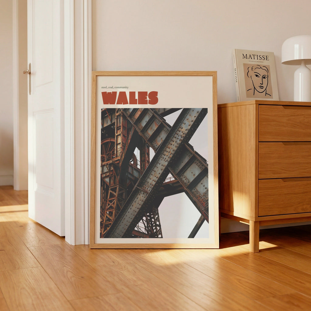 Wales Industrial Print, contemporary Welsh Steel Art, Coal Heritage Wall Art Gift