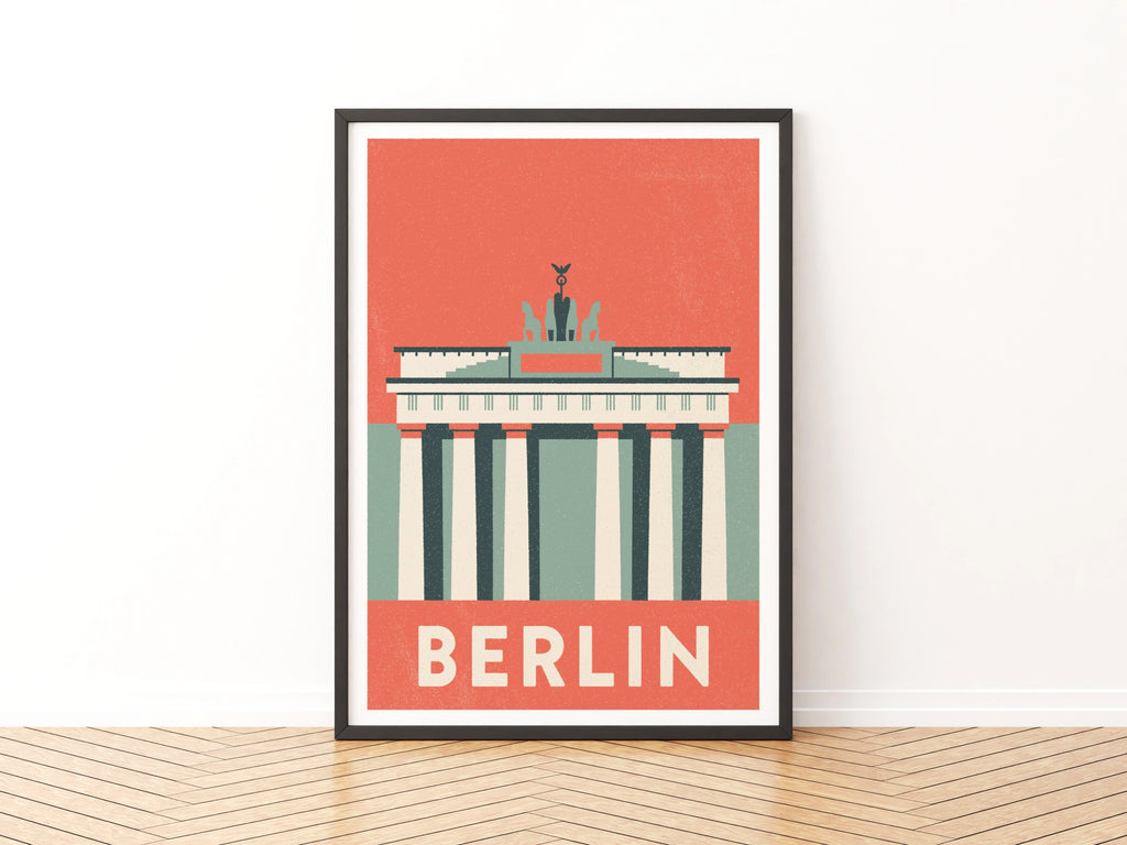 Berlin Retro Travel Poster, Brandenburg Gate Print, Germany Wall Art, Vintage Travel