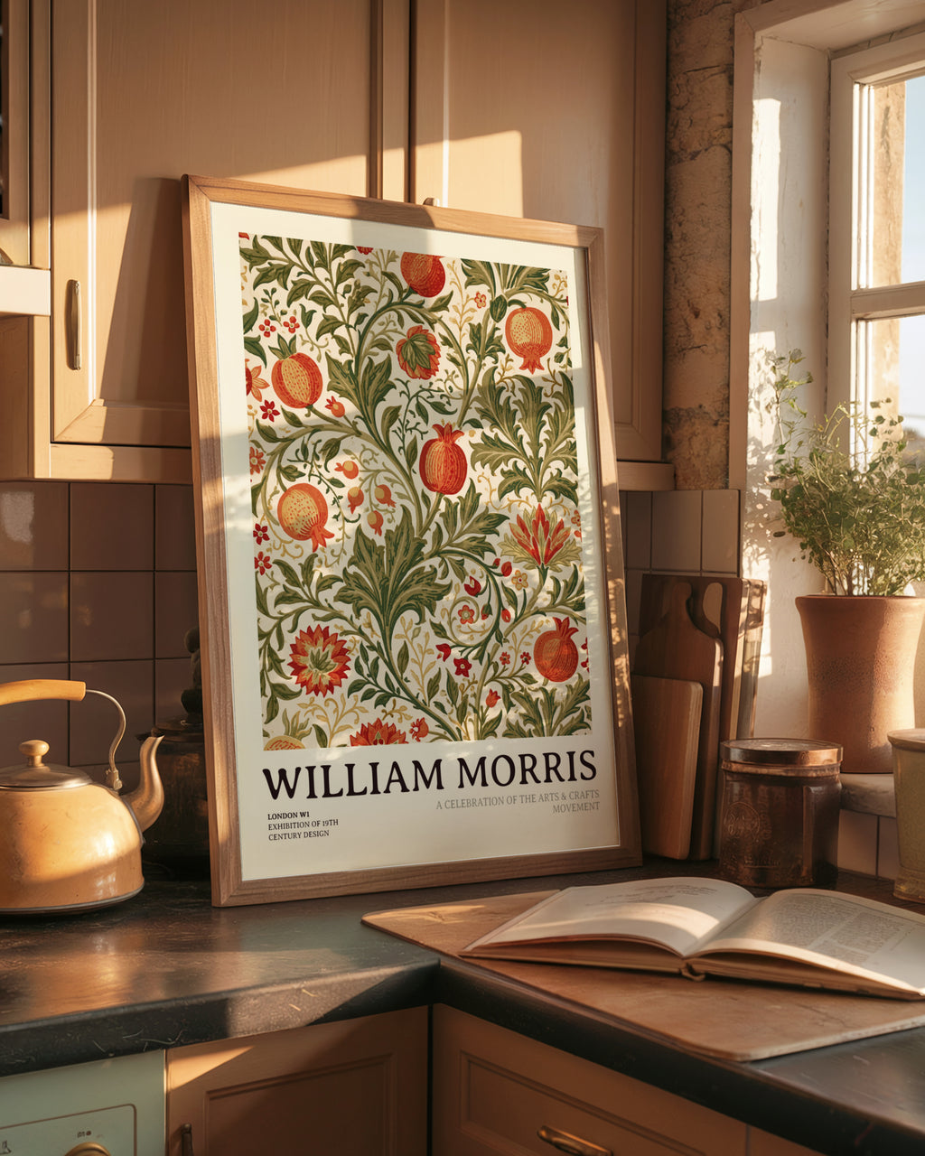 William Morris Pomegranate Print, Arts and Crafts Wall Art, Vintage Floral Exhibition Poster