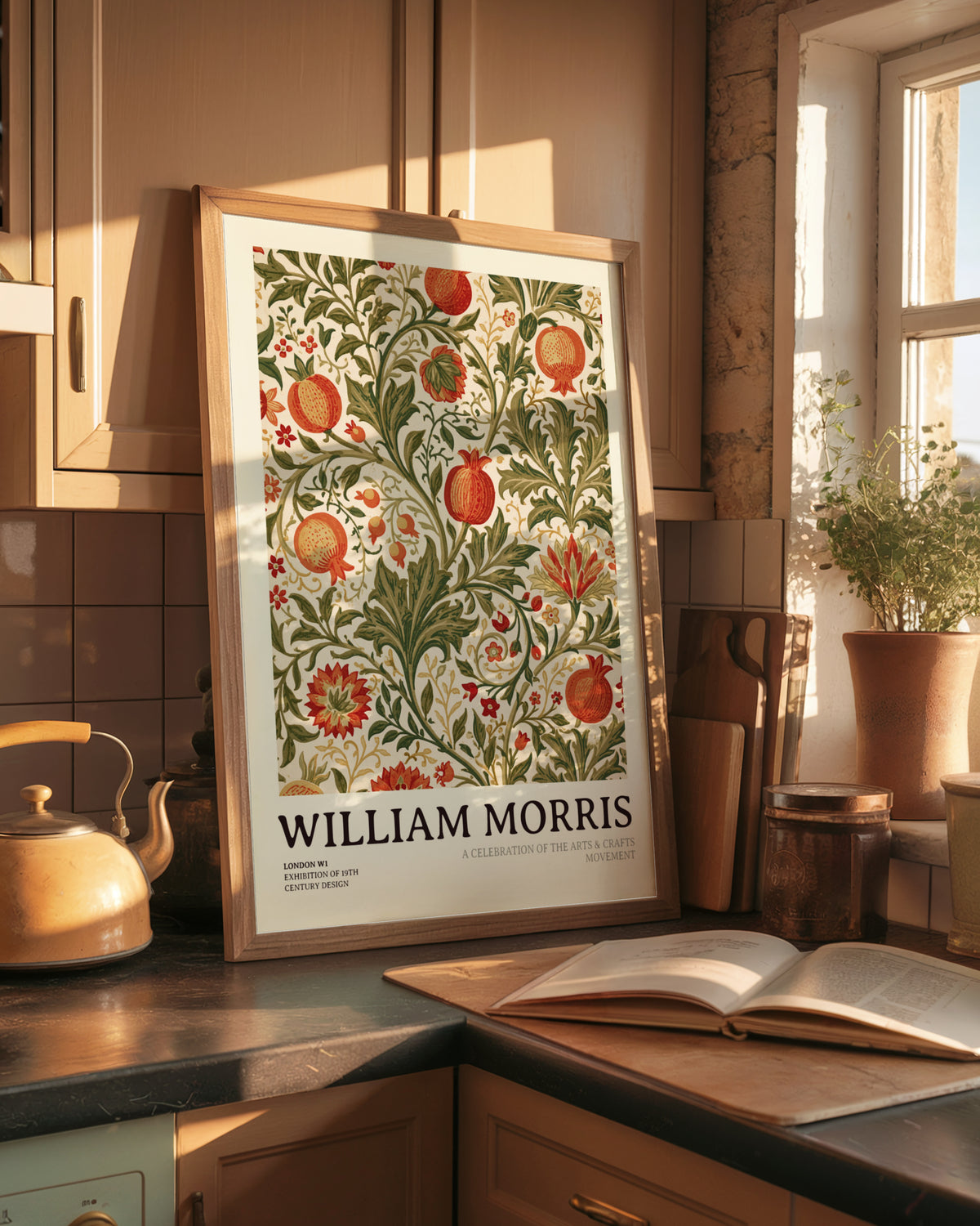 William Morris Pomegranate Print, Arts and Crafts Wall Art, Vintage Floral Exhibition Poster