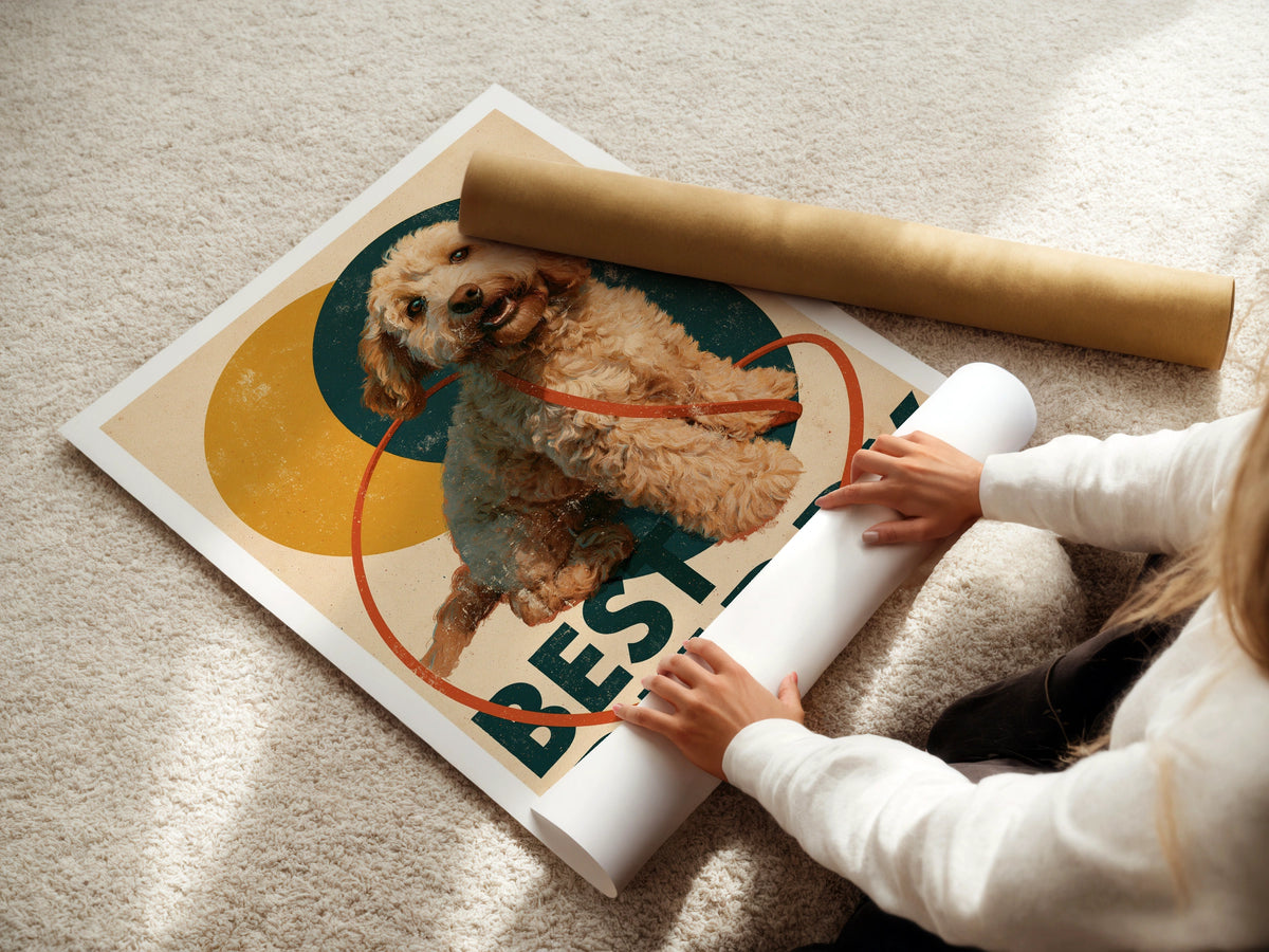 Best Buddy Cockapoo Retro Dog Print, Vintage Style Doodle Wall Art, Dog Lover Gift