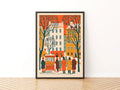 Snow Covered Streets Vintage Food Poster Print | Rustic Kitchen Decor | Festive Street Market Art decor