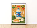 Vintage Food Poster Print, Retro Tea Kettle Art, Rustic Kitchen Decor, Mid Century Risograph Wall