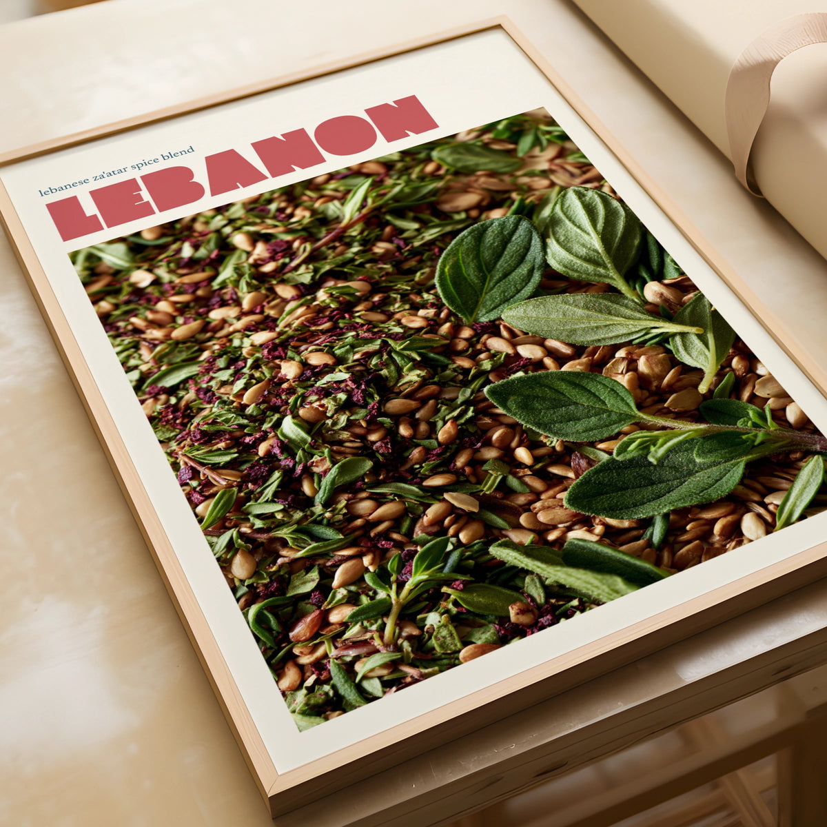 Lebanon Za'atar Retro Travel Poster, Middle East Kitchen Wall Art Print
