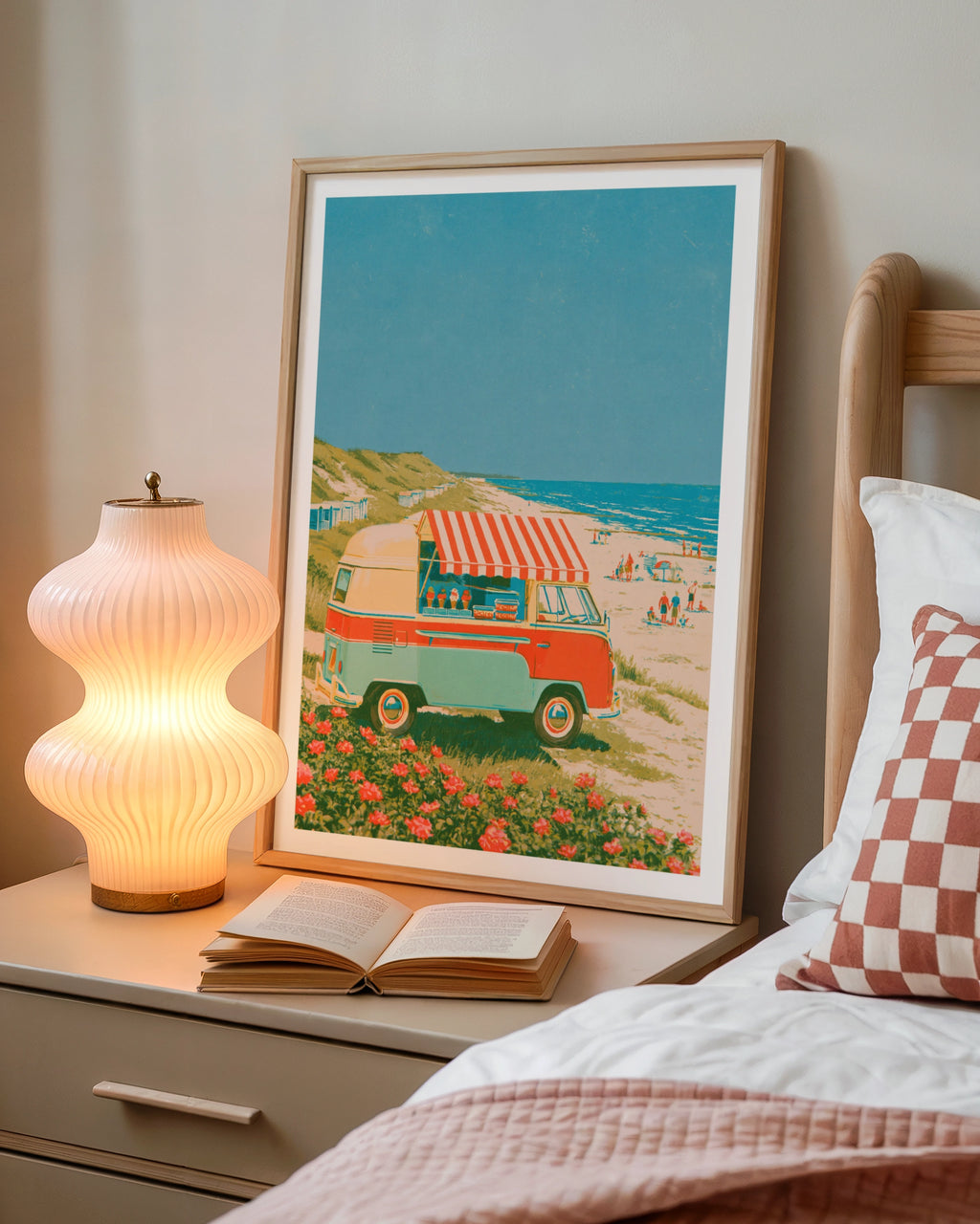 Retro Ice Cream Van Beach Poster, Vintage Camper Van Wall Art, Coastal Summer Print