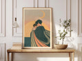 Father and Child Moon Wall Art, Crescent Moon Night Sky Print, Vintage Nursery Poster