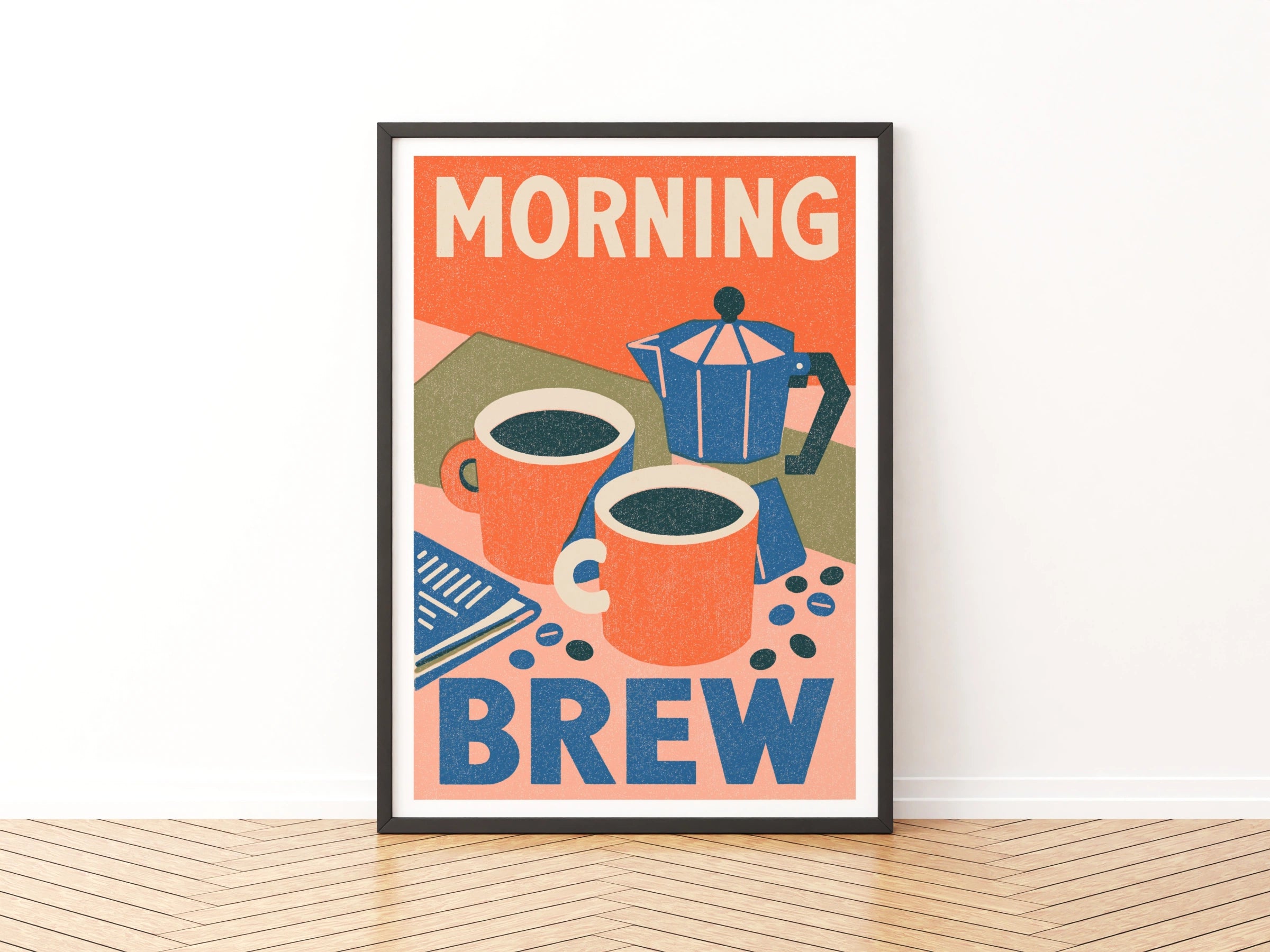 Morning Brew Coffee Poster Print | Vintage Food Poster Print | Rustic Kitchen Decor | Retro Mid