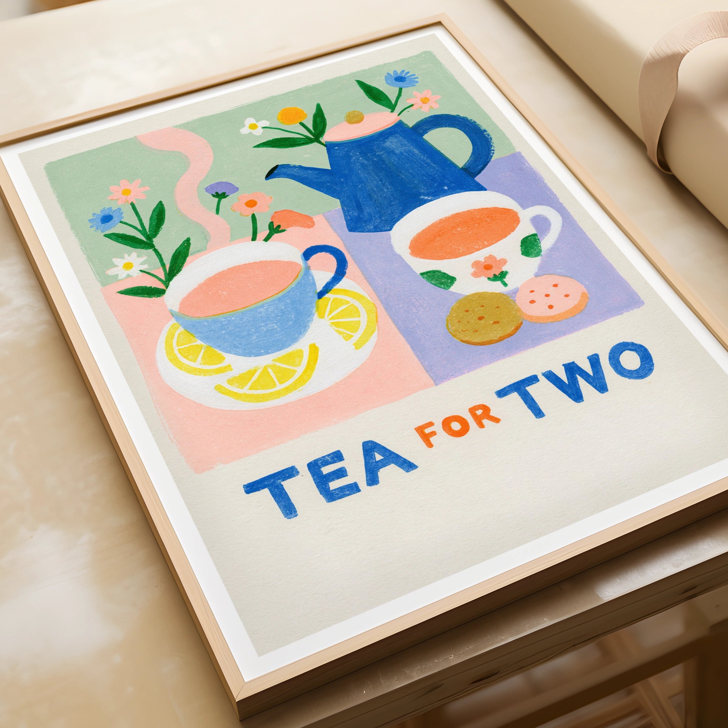 Tea for Two Vintage Food Poster Print | Rustic Kitchen Decor | Retro Mid Century Risograph