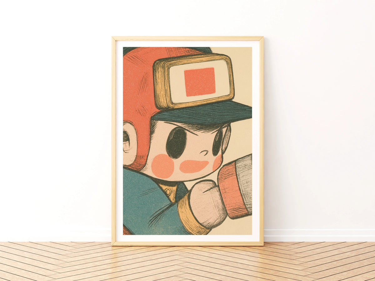 Retro Gaming Robot Hero Print, Vintage Style Kids Poster, Children's Collectable Wall Art