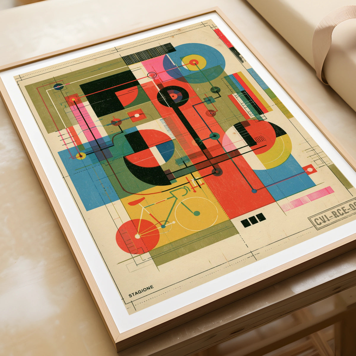 Retro Cycling Poster, Abstract Bauhaus Bike Art Print, Vintage Geometric Bicycle Wall Art