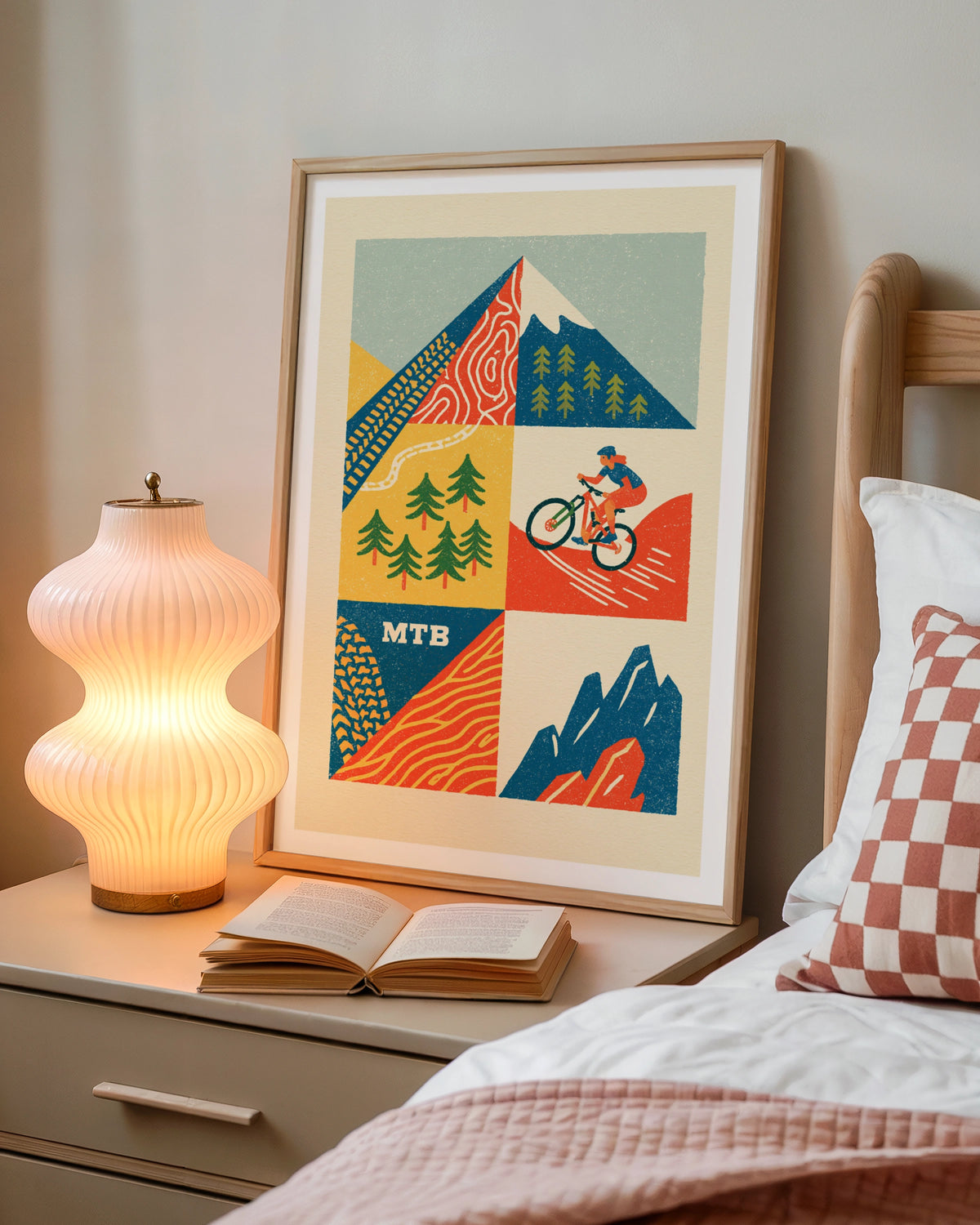 MTB Mountain Bike Retro Poster, Cycling Wall Art Print, Trail Riding Gift for Cyclists