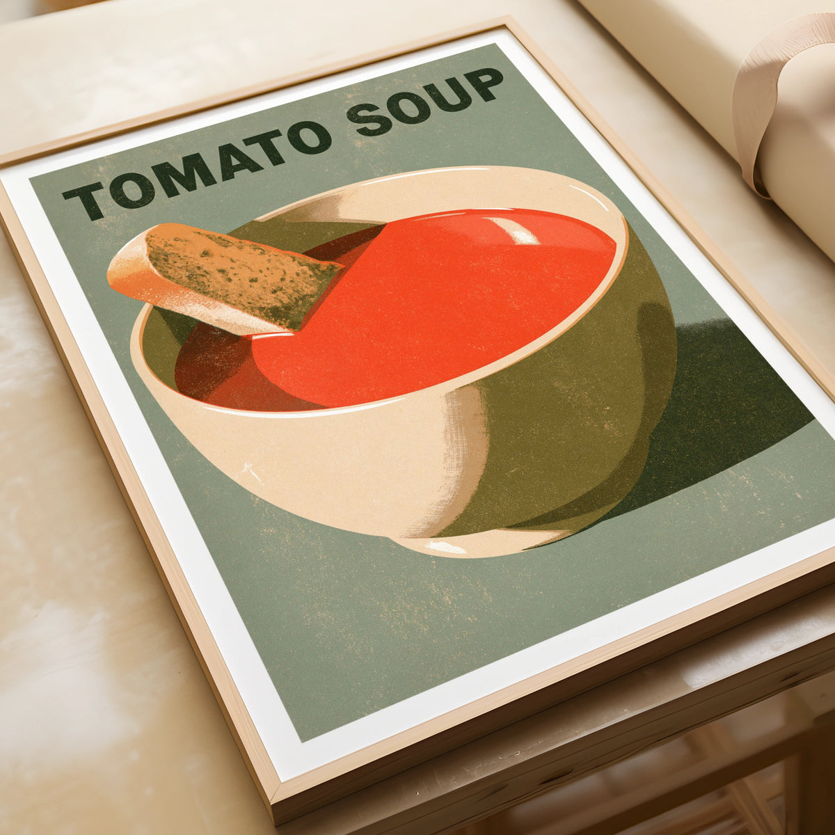 Tomato Soup Vintage Food Poster Print | Rustic Kitchen Decor | Retro Mid Century Risograph Art