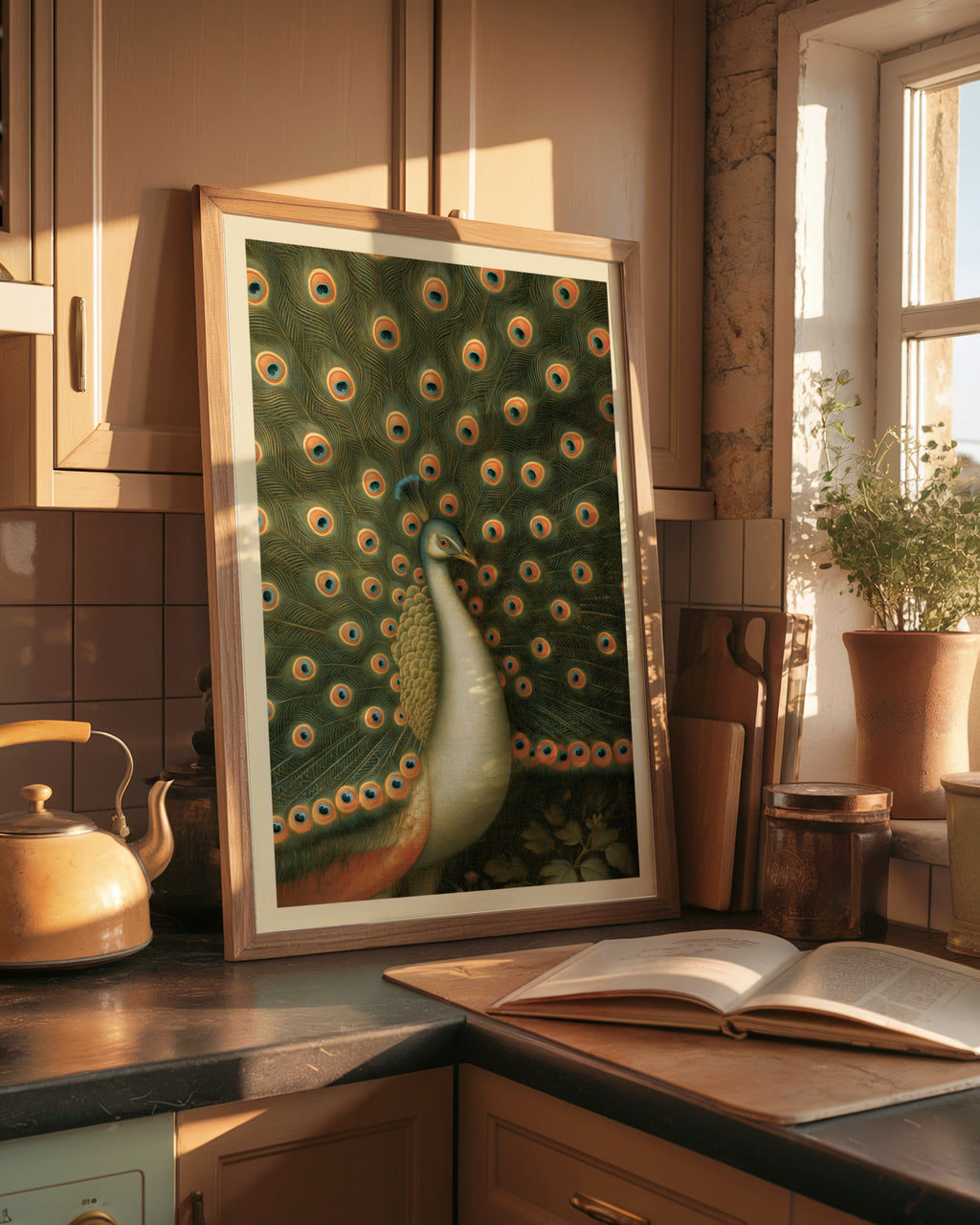 Peacock Wall Art, Classic Inspired Prints, Vintage Bird Poster, Green and Orange Feather Art Print