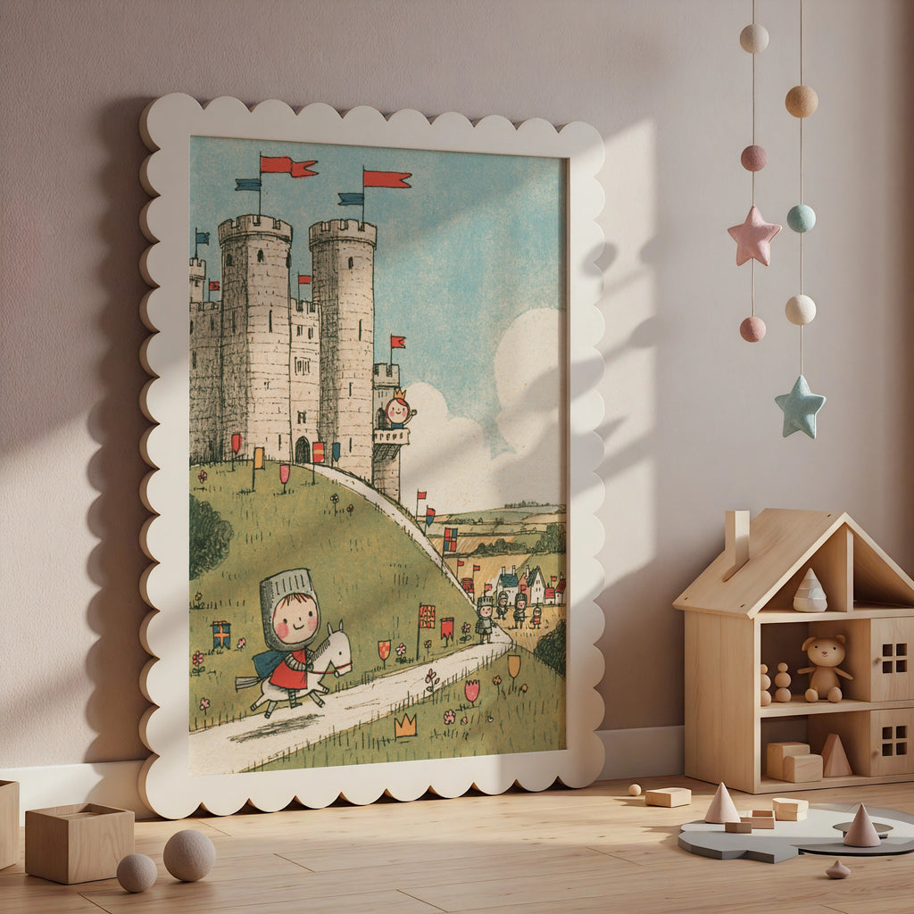 Retro Knight Castle Kids Print, Children's Wall Art, Medieval Nursery Poster Collectable