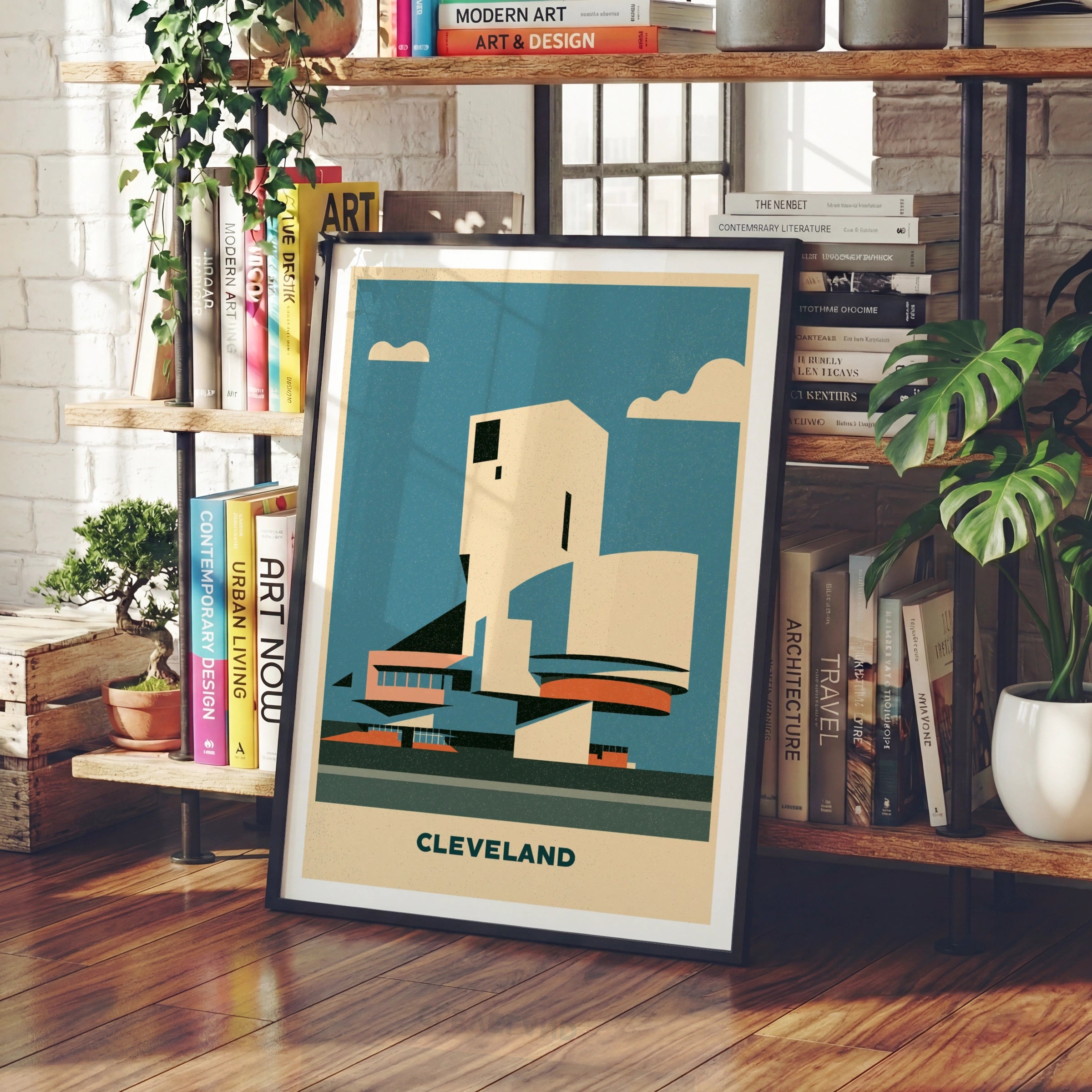 Cleveland Retro Travel Poster, Rock Hall Architecture Print, Ohio Wall Art Gift