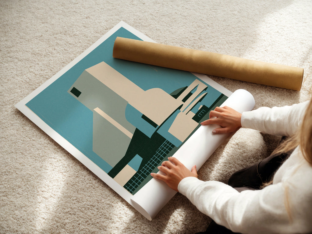 Cleveland Retro Travel Poster, Rock Hall Architecture Print, USA City Wall Art