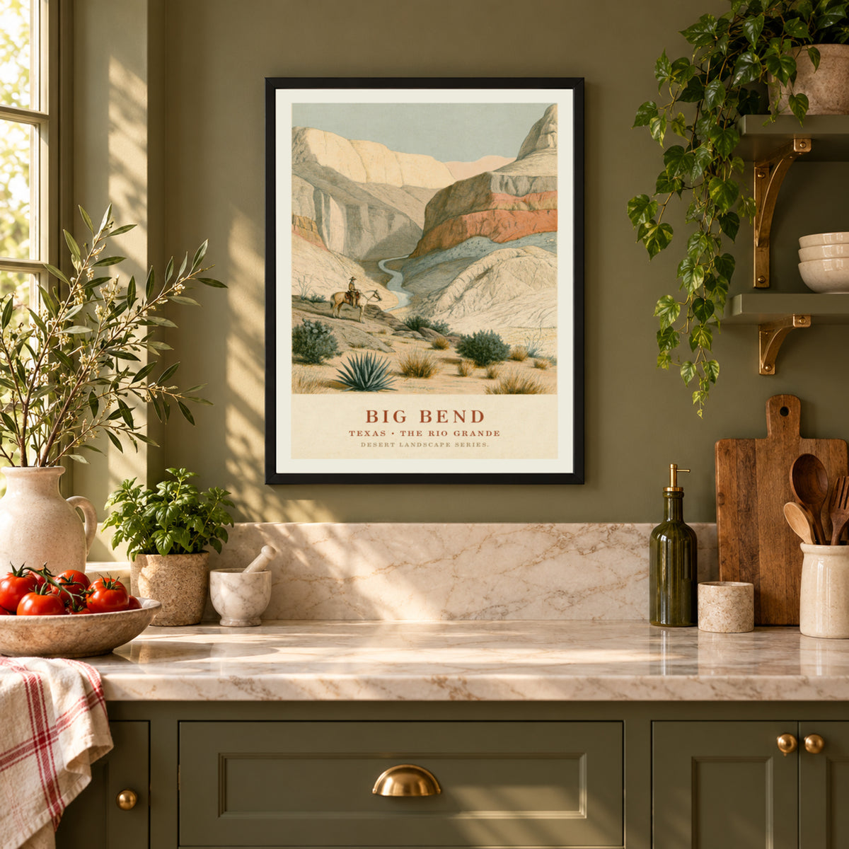 Big Bend Texas Print, Rio Grande Canyon Vintage Desert Landscape Poster, Western Wall Art Decor