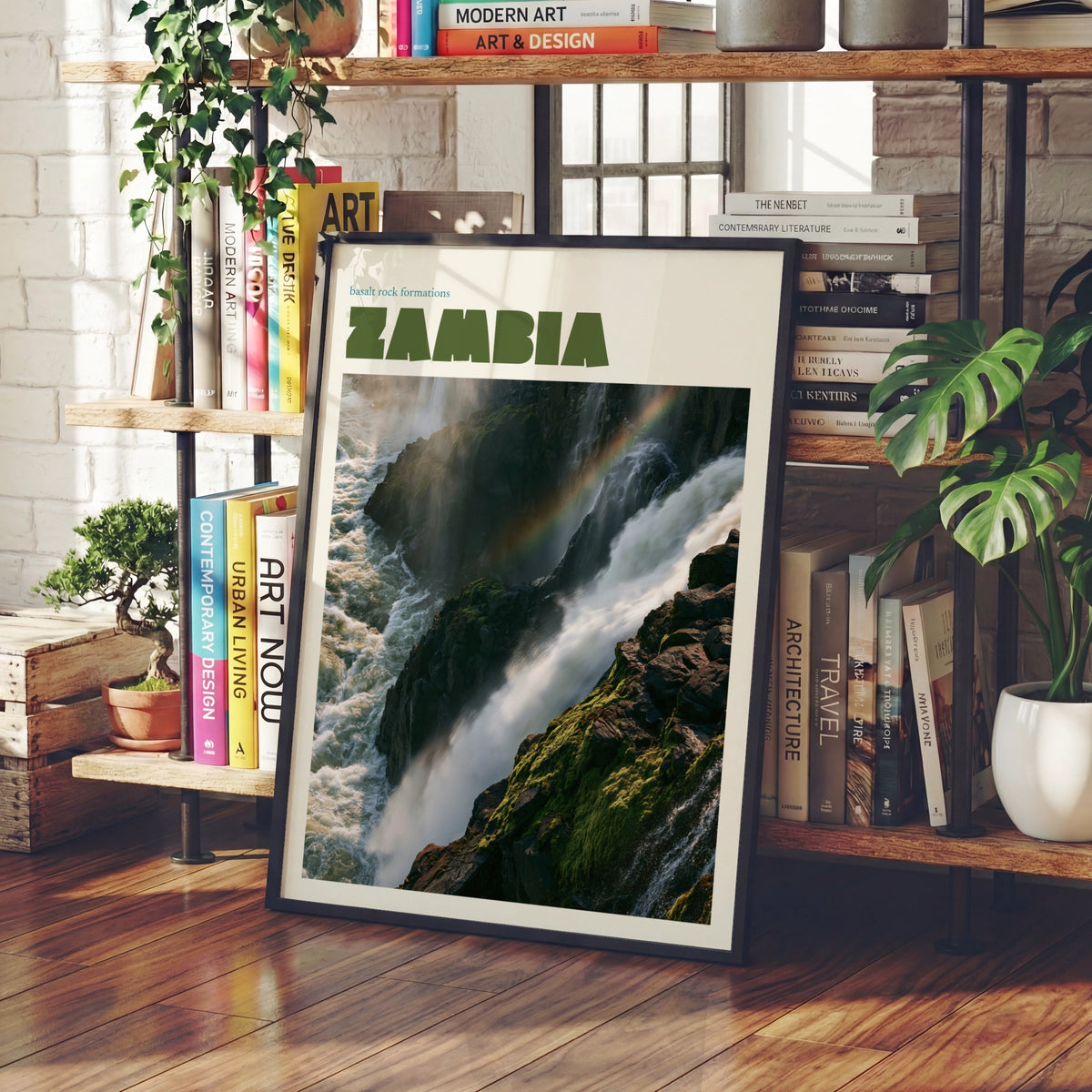 Zambia Travel Print, contemporary Victoria Falls Wall Art, Africa Waterfall Poster