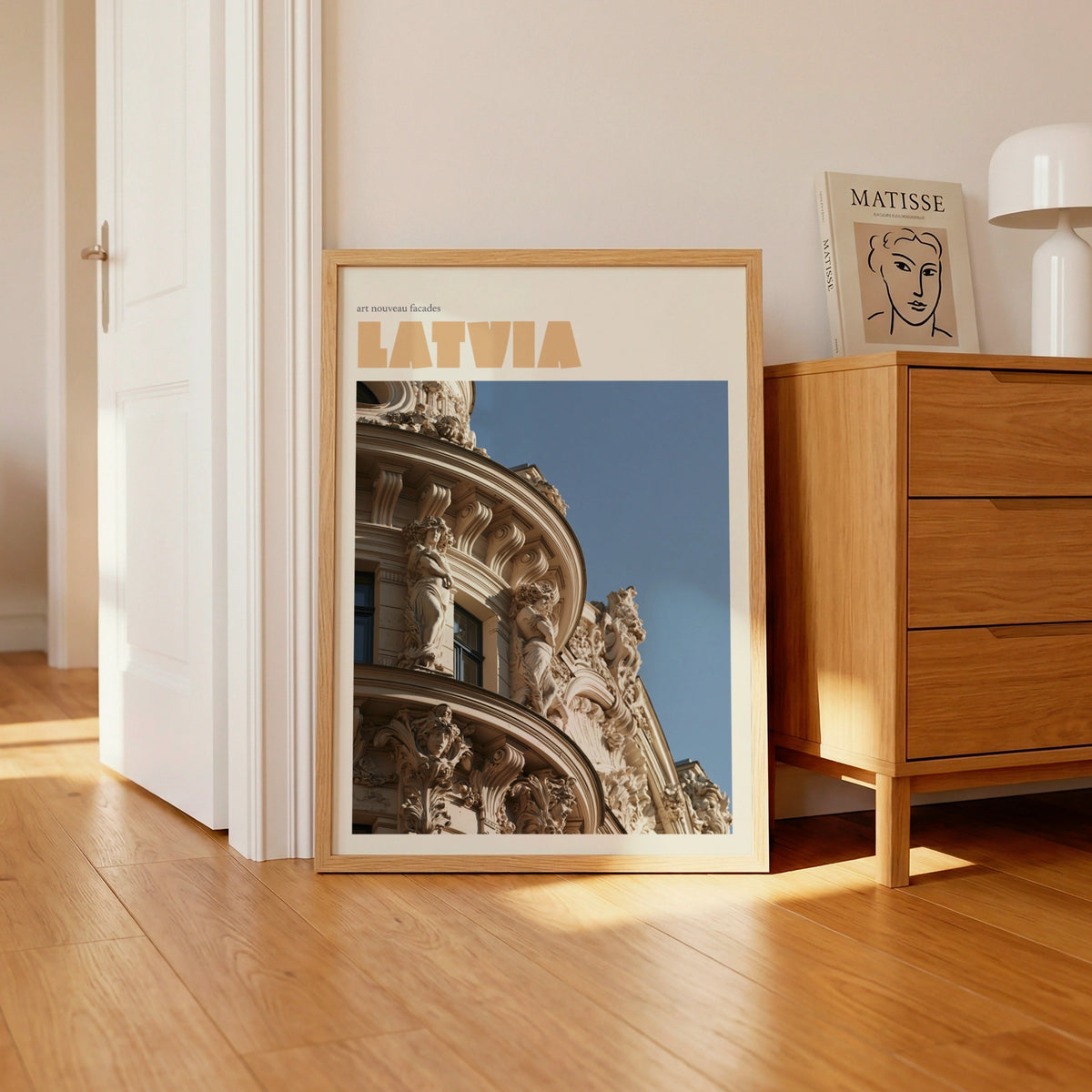 Latvia Retro Travel Poster, Riga Art Nouveau Architecture Print, Baltic Wall Art