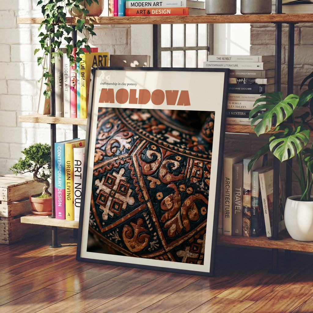 Moldova Retro Travel Poster, Clay Pottery Print, Eastern Europe Wall Art, Folk Craft Decor