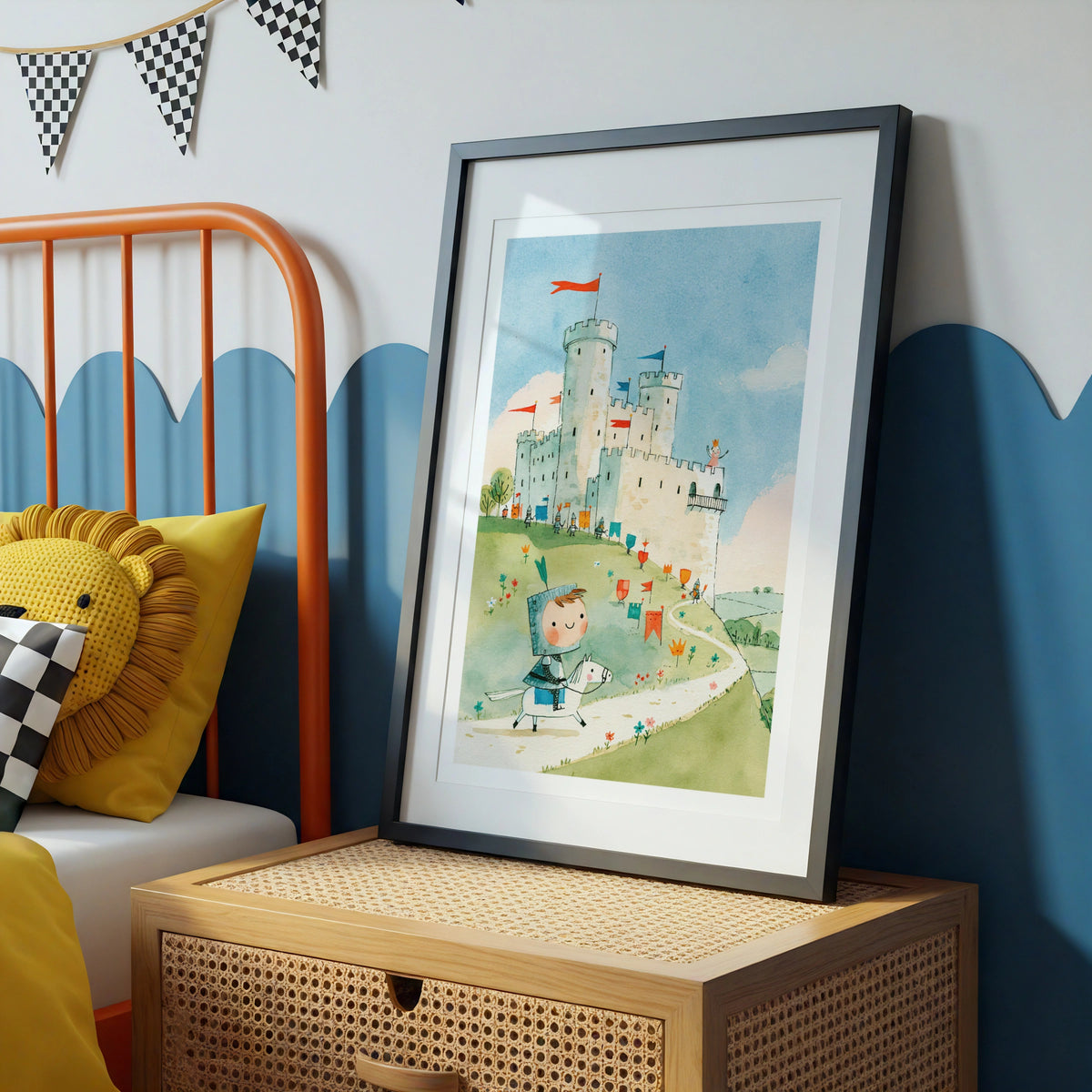 Retro Kids Castle Knight Print, Children's Wall Art, Nursery Poster, Little Folk Collectable
