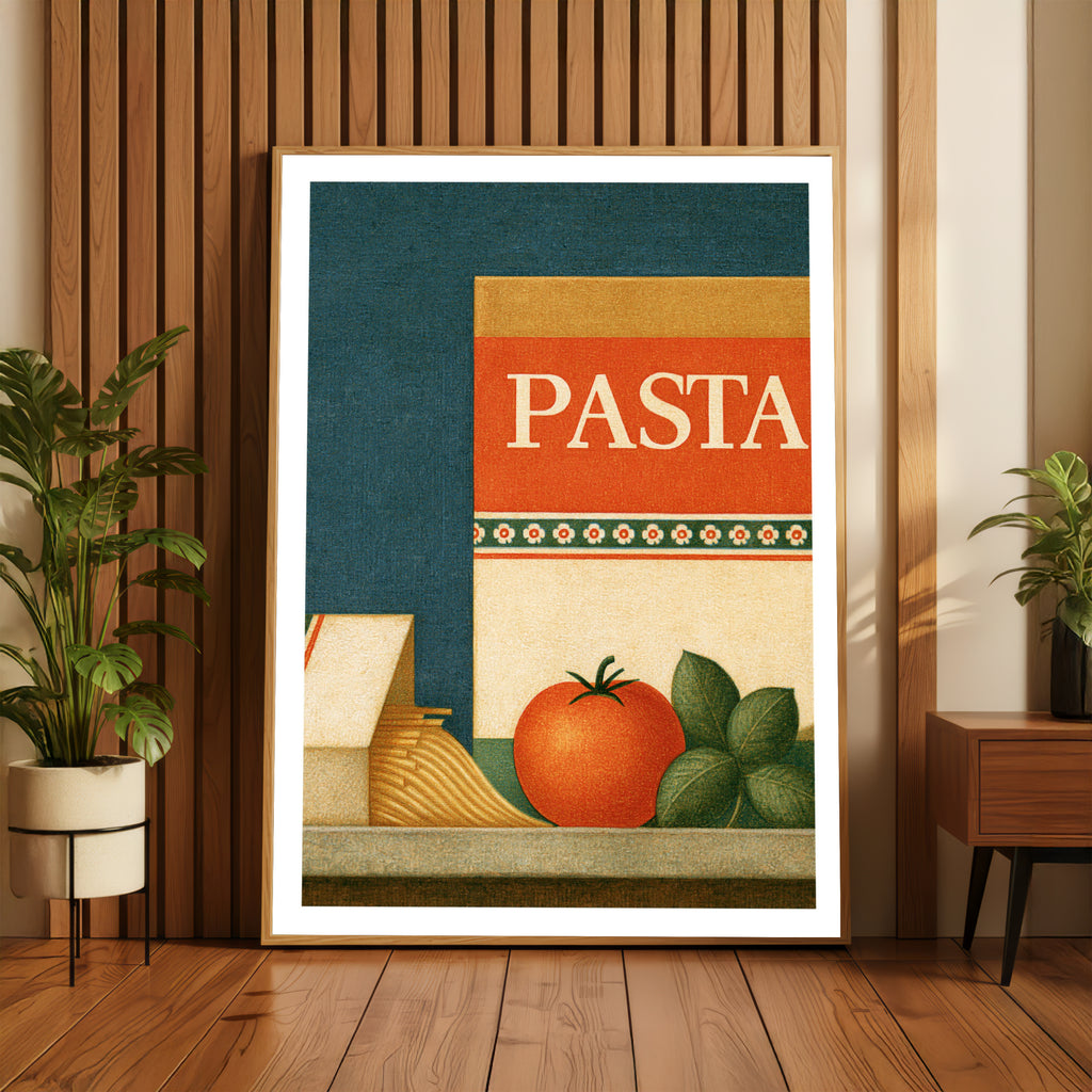 Vintage Food Poster Print, Pasta Rustic Kitchen Decor, Retro Mid Century Risograph Italian Art