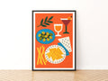 Vintage Food Poster Print, Rustic Kitchen Decor, Retro Mid Century Risograph Cocktail Olive Art