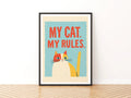 My Cat My Rules Print, Retro Cat Wall Art, Funny Cat Gift, Folk Style Cat Lovers Art