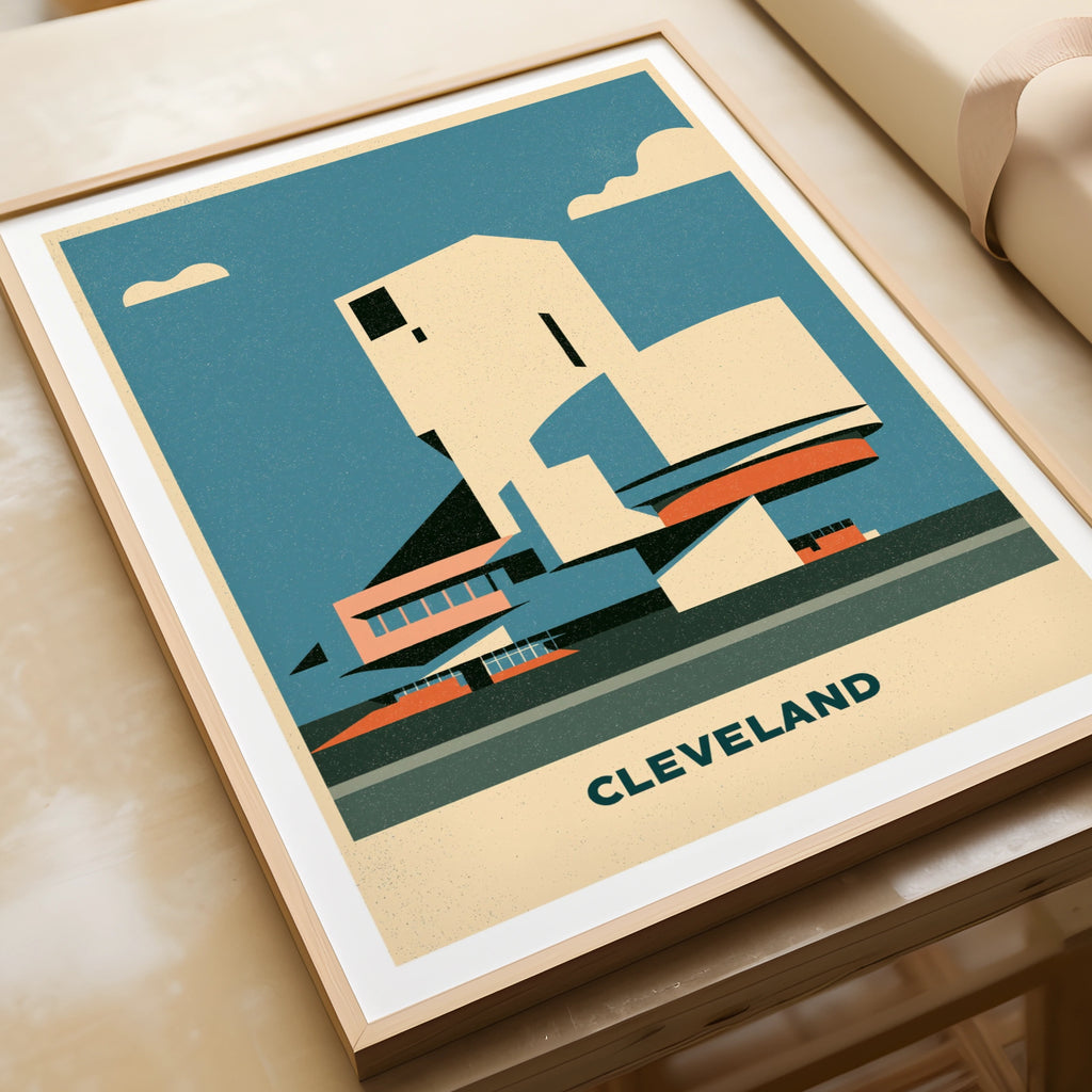 Cleveland Retro Travel Poster, Rock Hall Architecture Print, Ohio Wall Art Gift