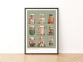 Motor Race Folk Retro Kids Poster, Racing Characters Children's Print, Collectable Wall Art