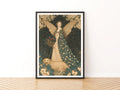Winter Fairy Print, Christmas Angel Poster, Vintage Folk Art, Teal Gold Festive Wall Art