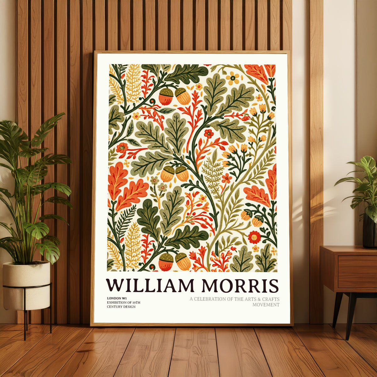 William Morris Oak Leaf Acorn Print, Arts and Crafts Exhibition, Floral Botanical Poster