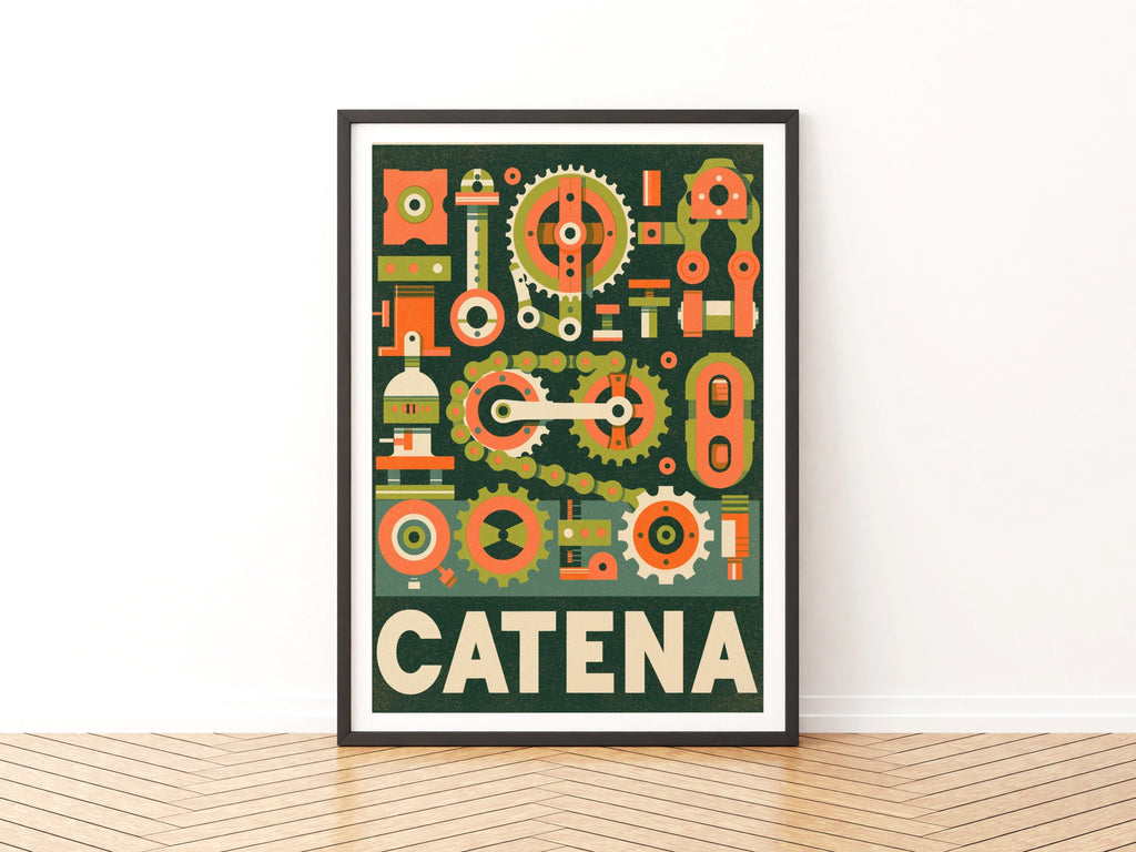 Catena Cycling Chain Print, Vintage Bicycle Gear Poster, Classic Inspired Bike Parts Wall Art
