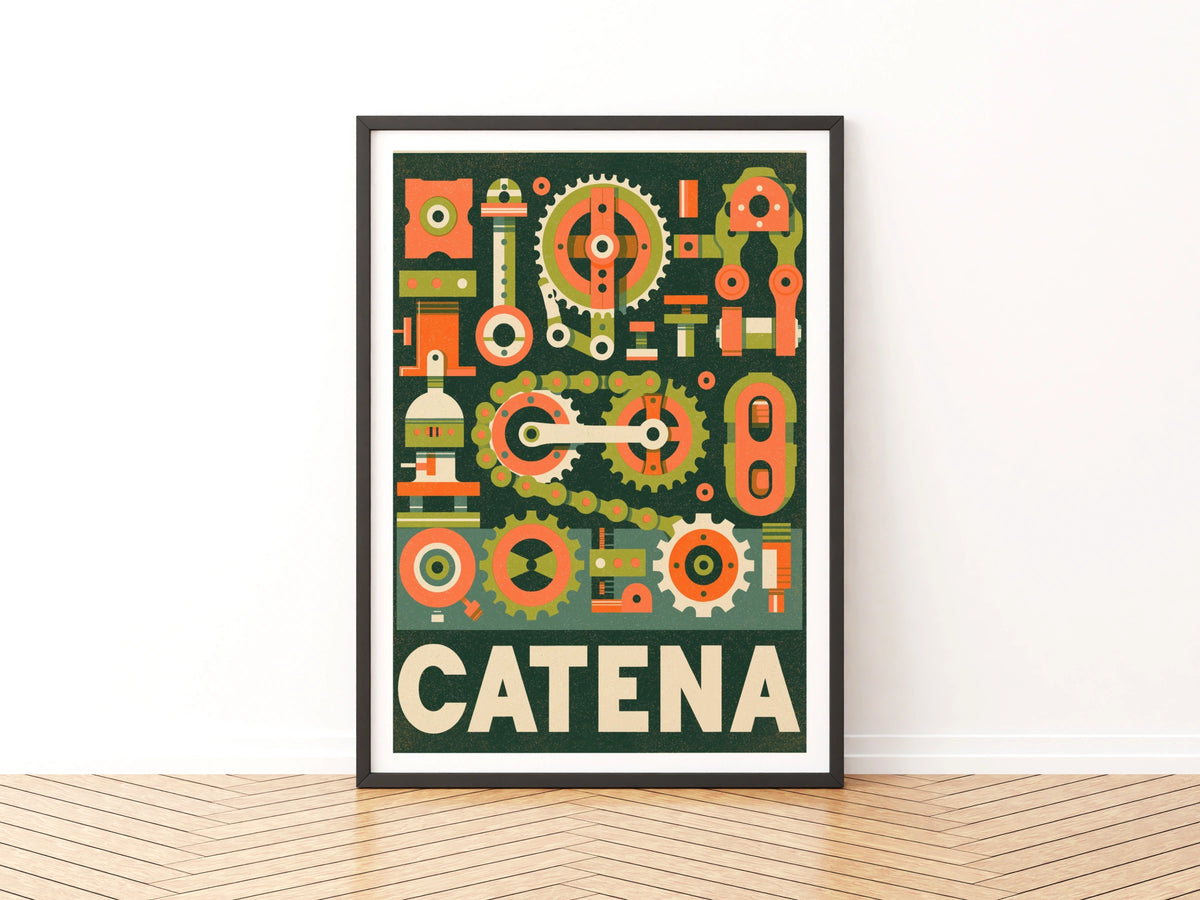 Catena Cycling Chain Print, Vintage Bicycle Gear Poster, Classic Inspired Bike Parts Wall Art