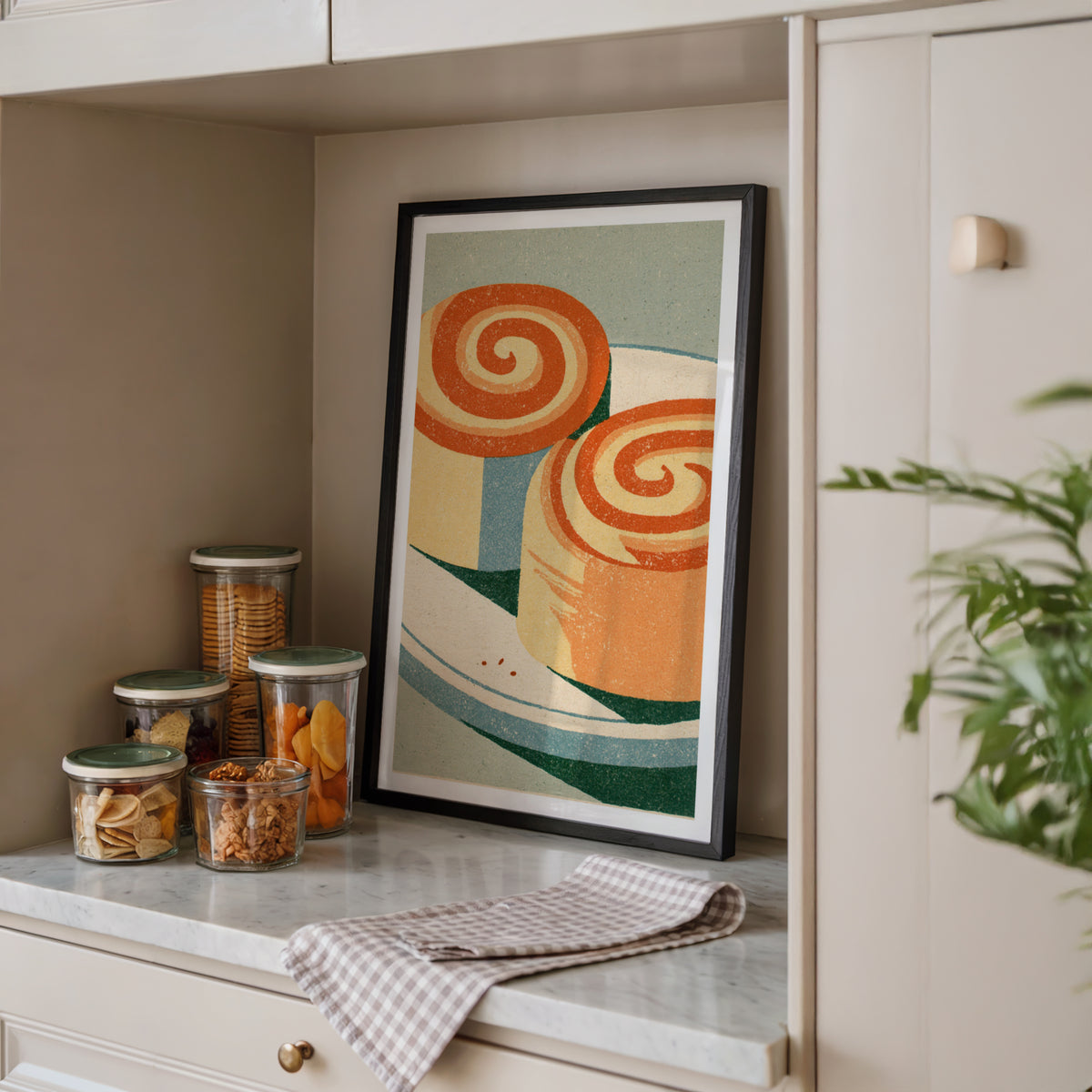 Vintage Food Poster Print | Rustic Kitchen Decor, Cinnamon Bun Wall Art, Retro Bakery Art Print