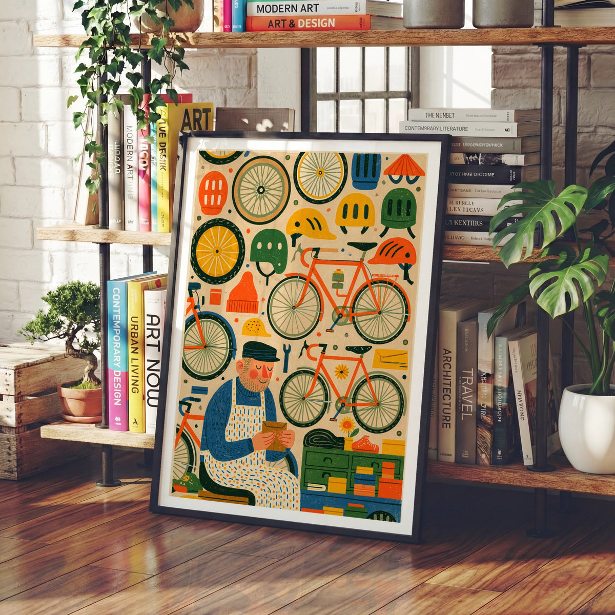 Retro Bicycle Mechanic Poster, Vintage Cycling Art Print, Bike Shop Wall Decor