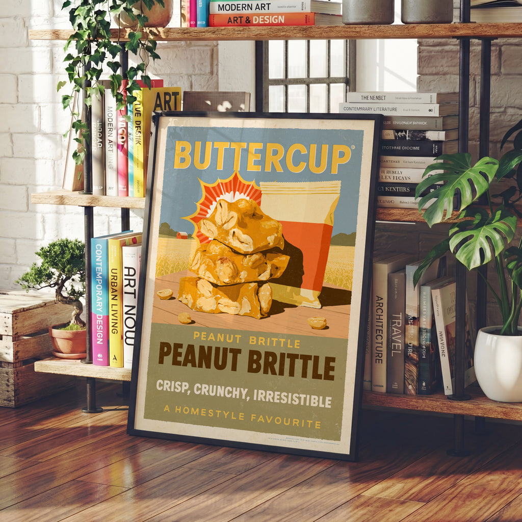 Vintage Peanut Brittle Print, Retro Kitchen Wall Art, Buttercup Sweets Advert, Farmhouse Food Art