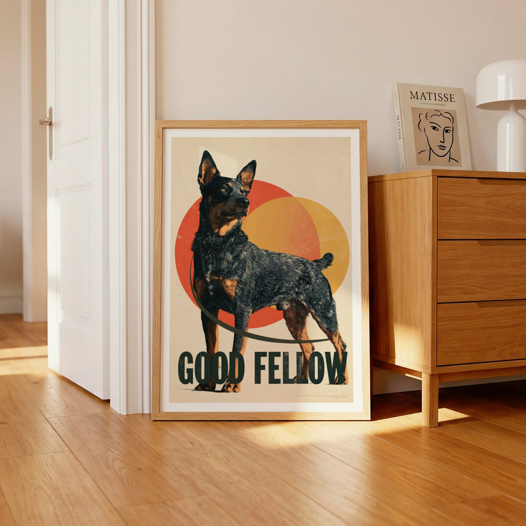 Australian Cattle Dog Print, Good Fellow Retro Dog Art, Blue Heeler Wall Art Gift