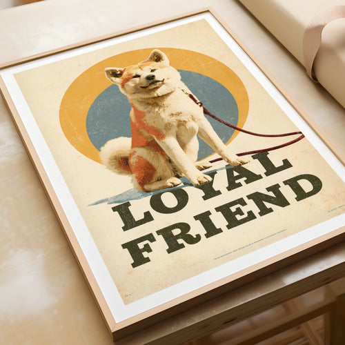 Loyal Friend Akita Dog Retro Print, Vintage Style Dog Wall Art, Folk Dog Decor